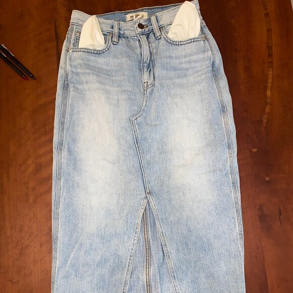 Madewell Light Wash Denim Midi Skirt with Front Slit - Picture 1 of 10